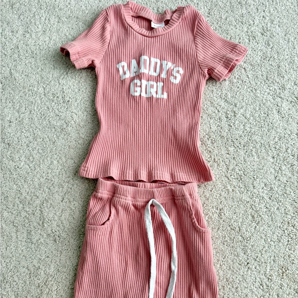 Kids Ribbed 'Daddy's Girl' Matching Set - Pink